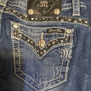 A49.   Miss Me Embellished Blue Boot Cut Jeans size 27 x 33
